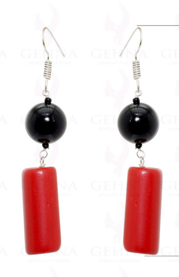 Black Onyx & Red Jasper Gemstone Knotted Earrings In .925 Sterling Silver ES-1560