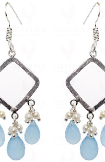 Blue Chalcedony Gemstone Drop Shaped Earrings In .925 Sterling Silver ES-1561