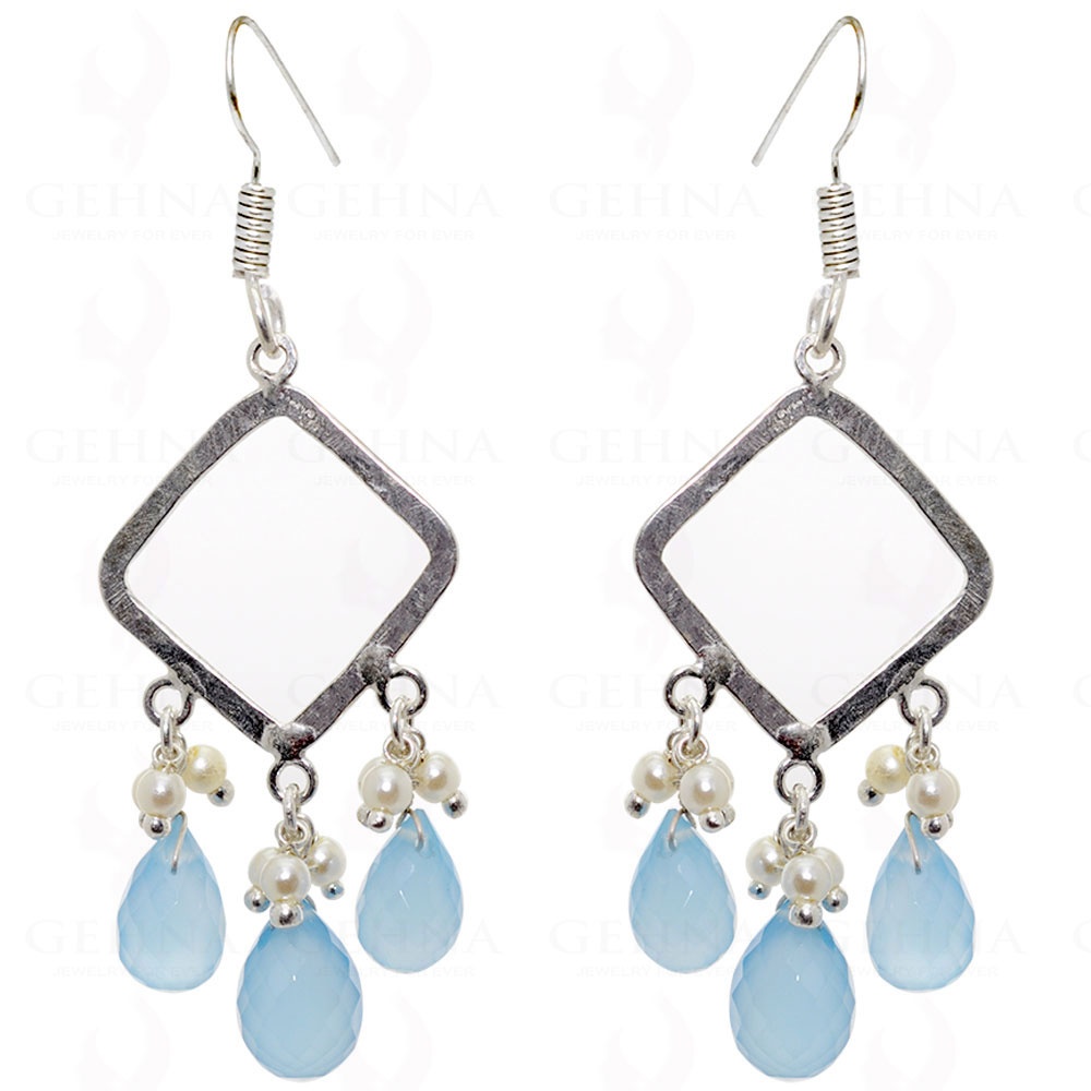 Blue Chalcedony Gemstone Drop Shaped Earrings In .925 Sterling Silver ES-1561