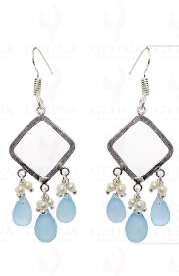 Blue Chalcedony Gemstone Drop Shaped Earrings In .925 Sterling Silver ES-1561