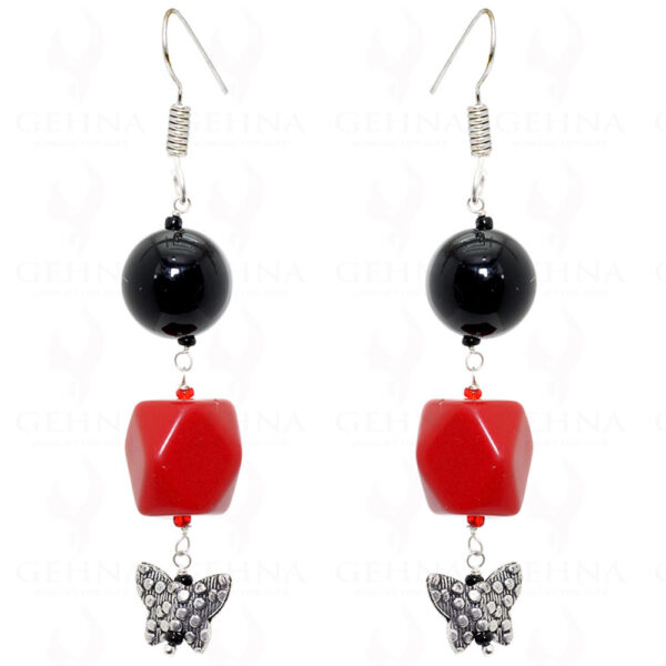 Butterfly Shaped Element With Spinel & Jasper Stone Earring In 925 Silver ES-1562