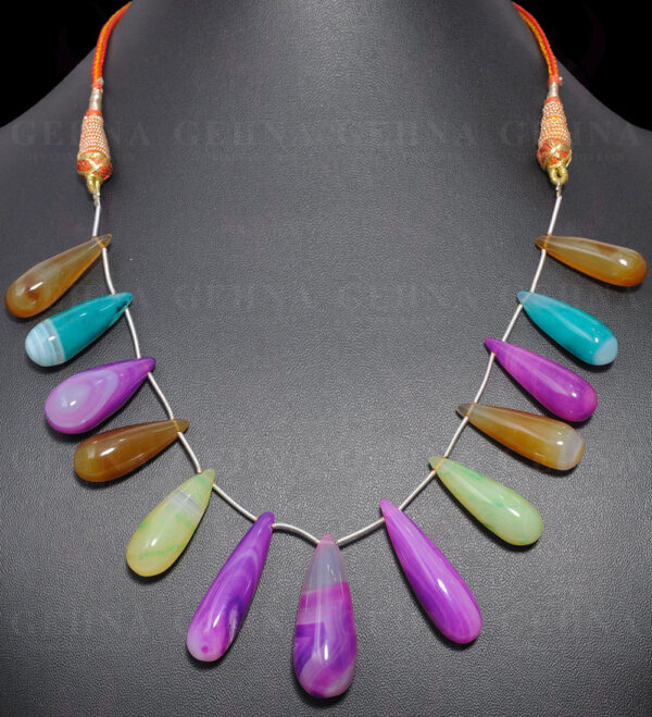 Multi-Color Agate Gemstone Drop Shaped Necklace NS-1562