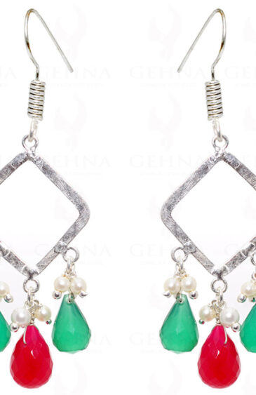 Green Onyx & Red Jasper Gemstone Earrings In .925 Sterling Silver ES-1563
