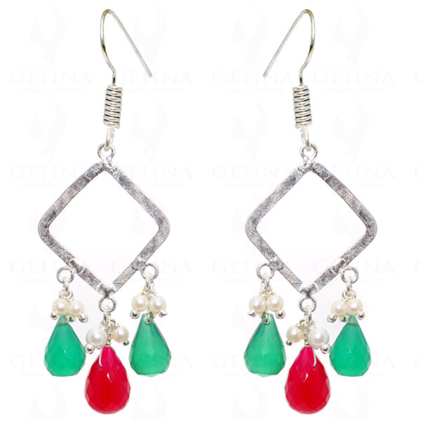 Green Onyx & Red Jasper Gemstone Earrings In .925 Sterling Silver ES-1563