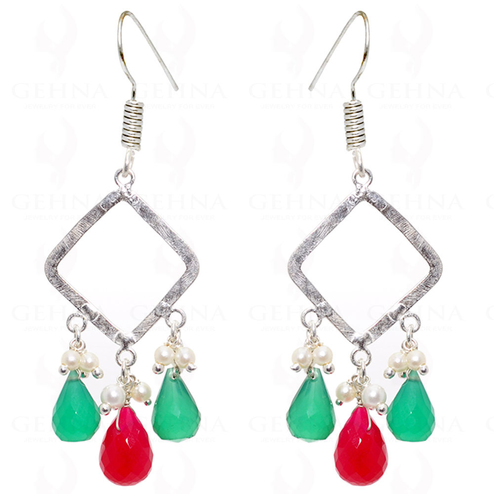 Green Onyx & Red Jasper Gemstone Earrings In .925 Sterling Silver ES-1563