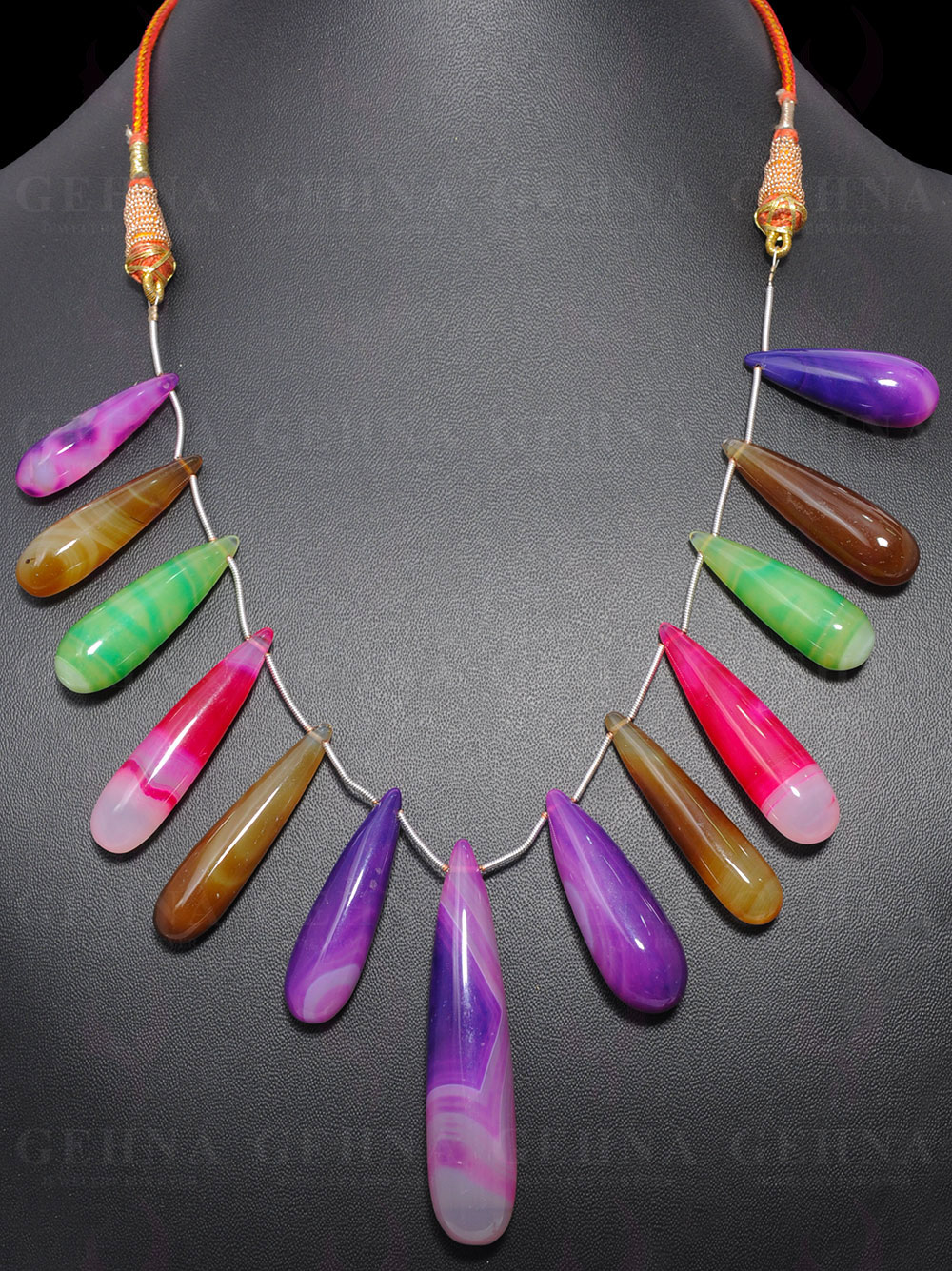 Multi-Color Agate Gemstone Drop Shaped Necklace NS-1563