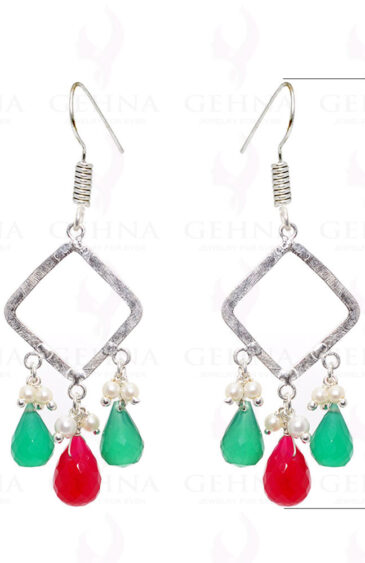 Green Onyx & Red Jasper Gemstone Earrings In .925 Sterling Silver ES-1563