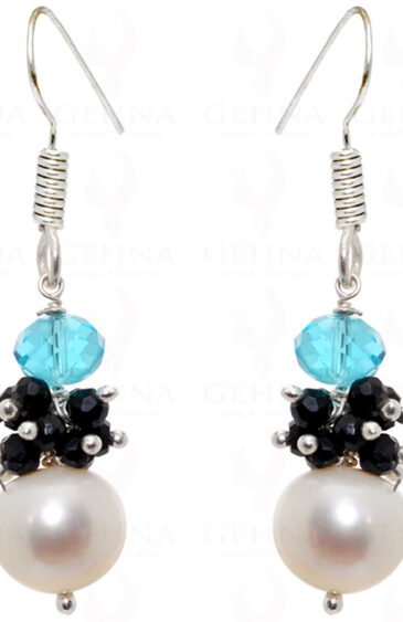 Pearl, Spinel & Blue Quartz Gemstone Earrings In .925 Sterling Silver ES-1564