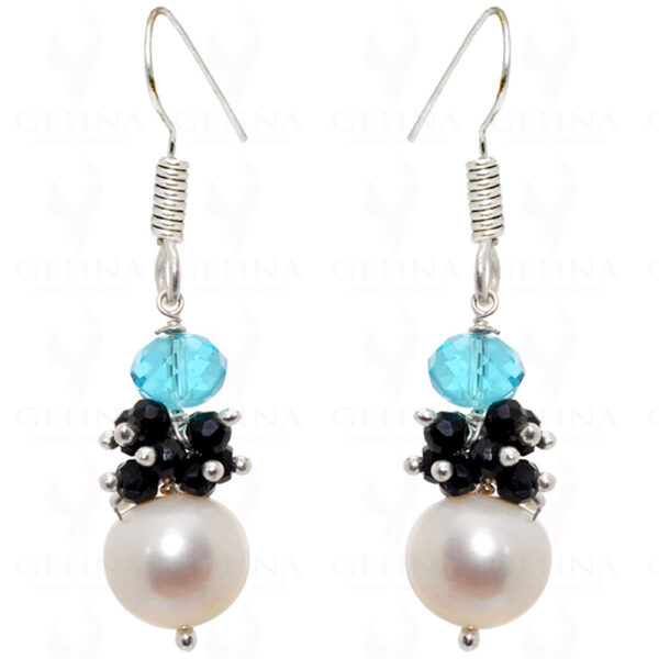 Pearl, Spinel & Blue Quartz Gemstone Earrings In .925 Sterling Silver ES-1564