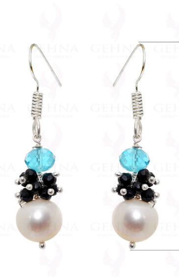 Pearl, Spinel & Blue Quartz Gemstone Earrings In .925 Sterling Silver ES-1564