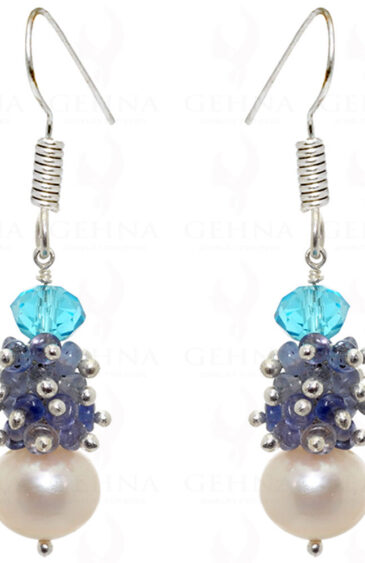Pearl, Tanzanite & Blue Quartz Gemstone Earrings In .925 Sterling Silver ES-1565