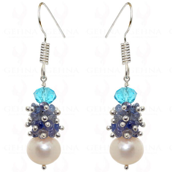 Pearl, Tanzanite & Blue Quartz Gemstone Earrings In .925 Sterling Silver ES-1565