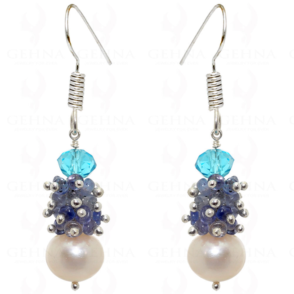 Pearl, Tanzanite & Blue Quartz Gemstone Earrings In .925 Sterling Silver ES-1565