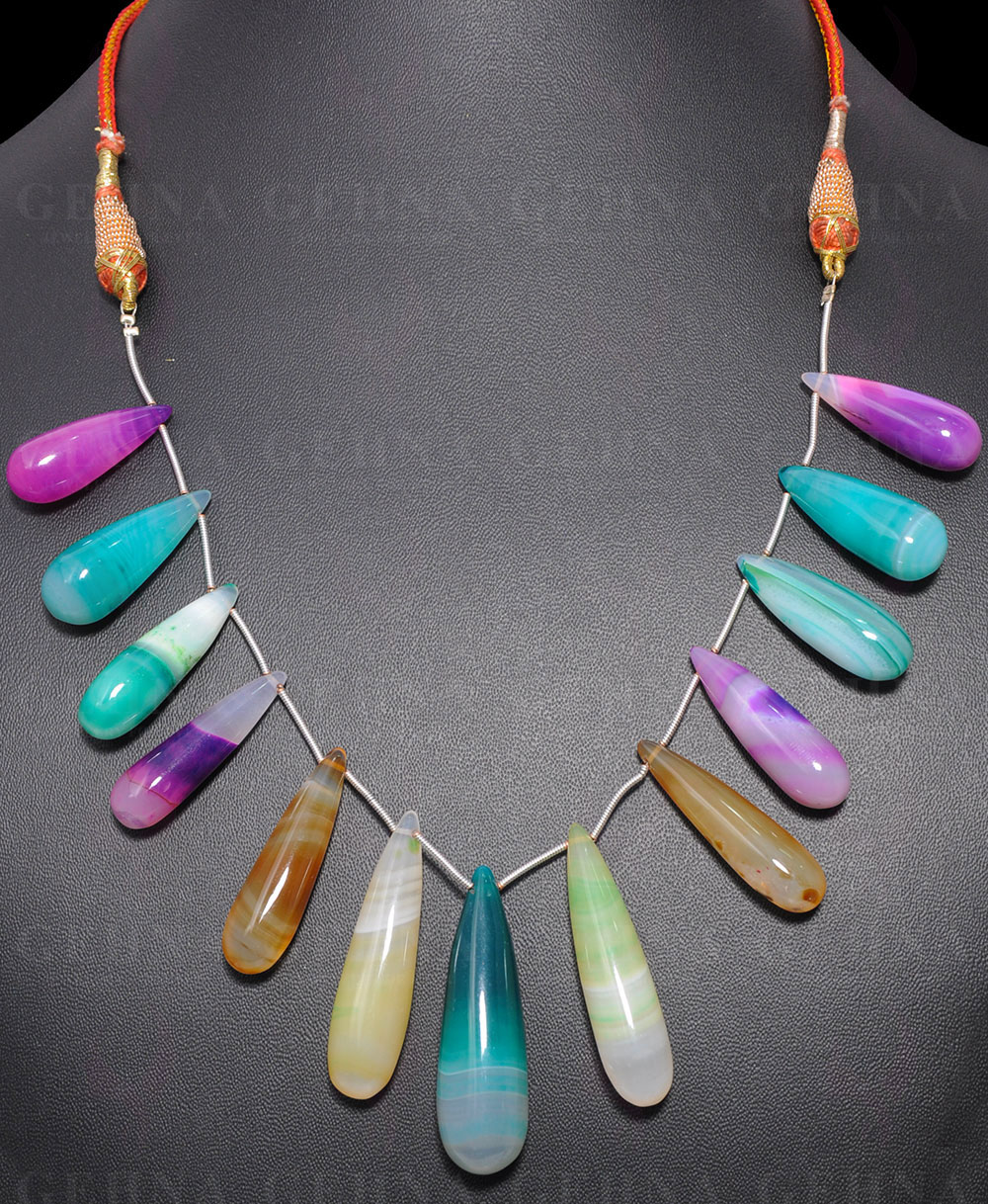 Multi-Color Agate Gemstone Drop Shaped Necklace NS-1565