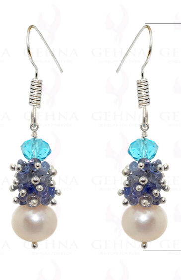 Pearl, Tanzanite & Blue Quartz Gemstone Earrings In .925 Sterling Silver ES-1565