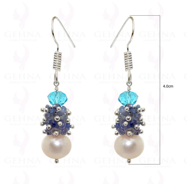 Pearl, Tanzanite & Blue Quartz Gemstone Earrings In .925 Sterling Silver ES-1565