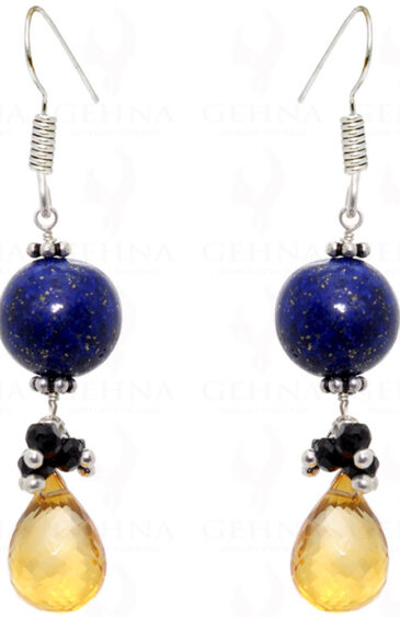 Citrine, Spinel & Lapis Lazuli Gemstone Earrings In .925 Sterling Silver ES-1566