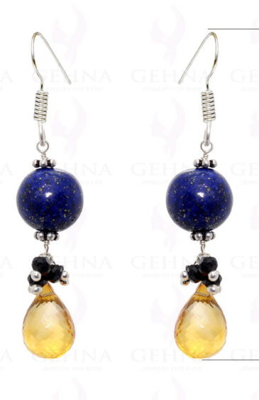Citrine, Spinel & Lapis Lazuli Gemstone Earrings In .925 Sterling Silver ES-1566