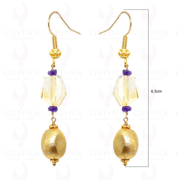 Citrine & Amethyst Gemstone With Golden Bead Earrings In .925 Silver ES-1569