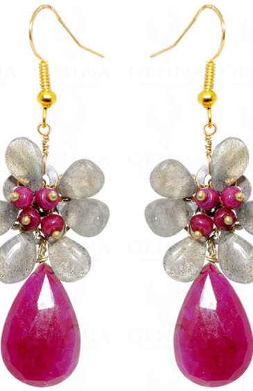 Ruby & Labradorite Gemstone Earrings In .925 Sterling Silver ES-1571