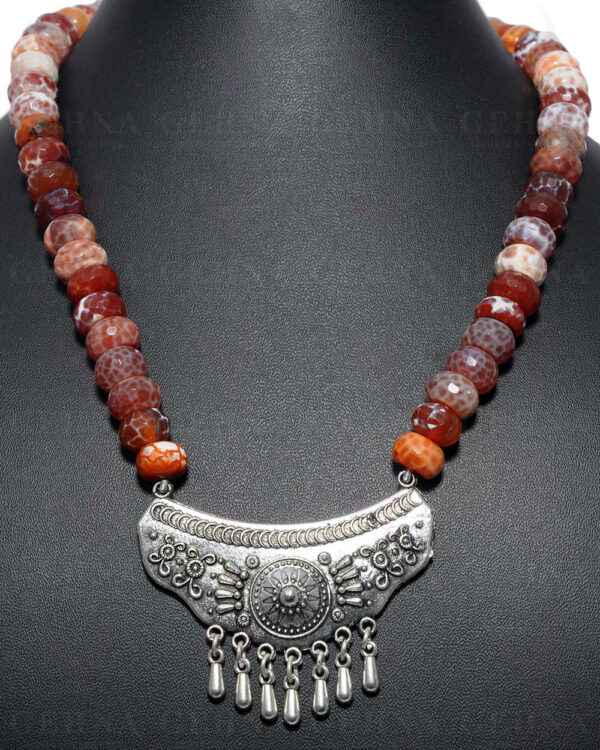 Orange Quartz Gemstone Faceted Bead Necklace With Tribal Pendant NS-1571