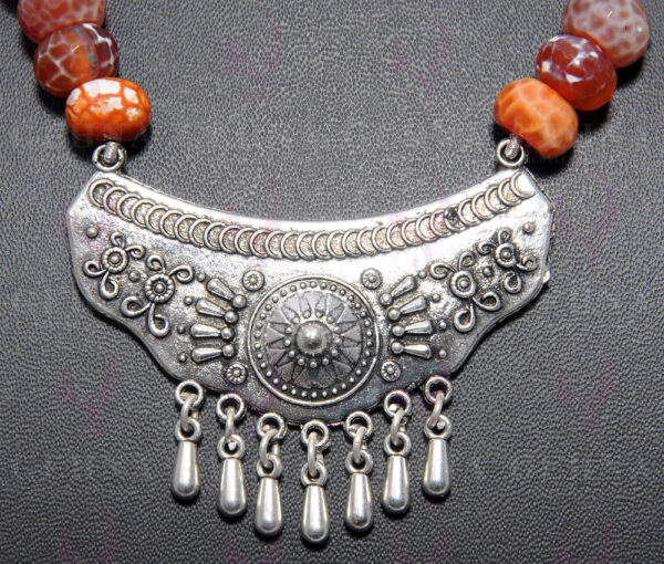 Orange Quartz Gemstone Faceted Bead Necklace With Tribal Pendant NS-1571