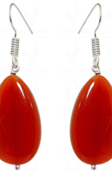 Red Chalcedony Pear Shaped Gemstone Earrings In .925 Sterling Silver ES-1573