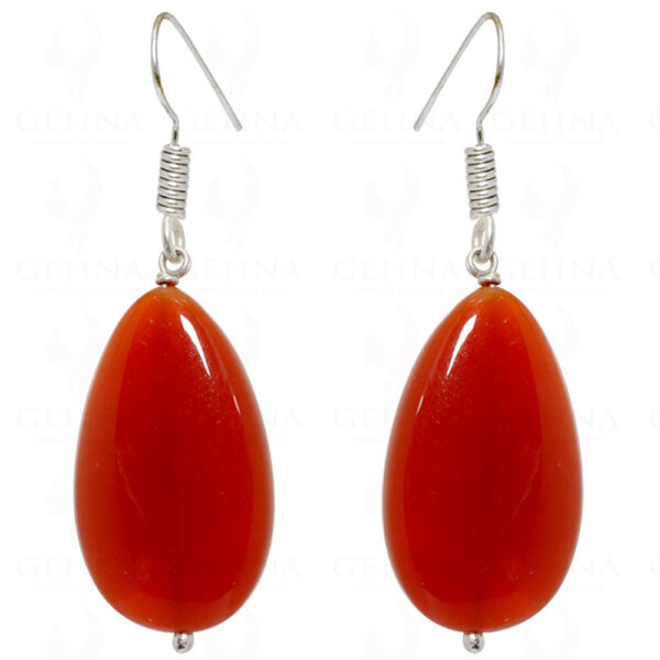 Red Chalcedony Pear Shaped Gemstone Earrings In .925 Sterling Silver ES-1573