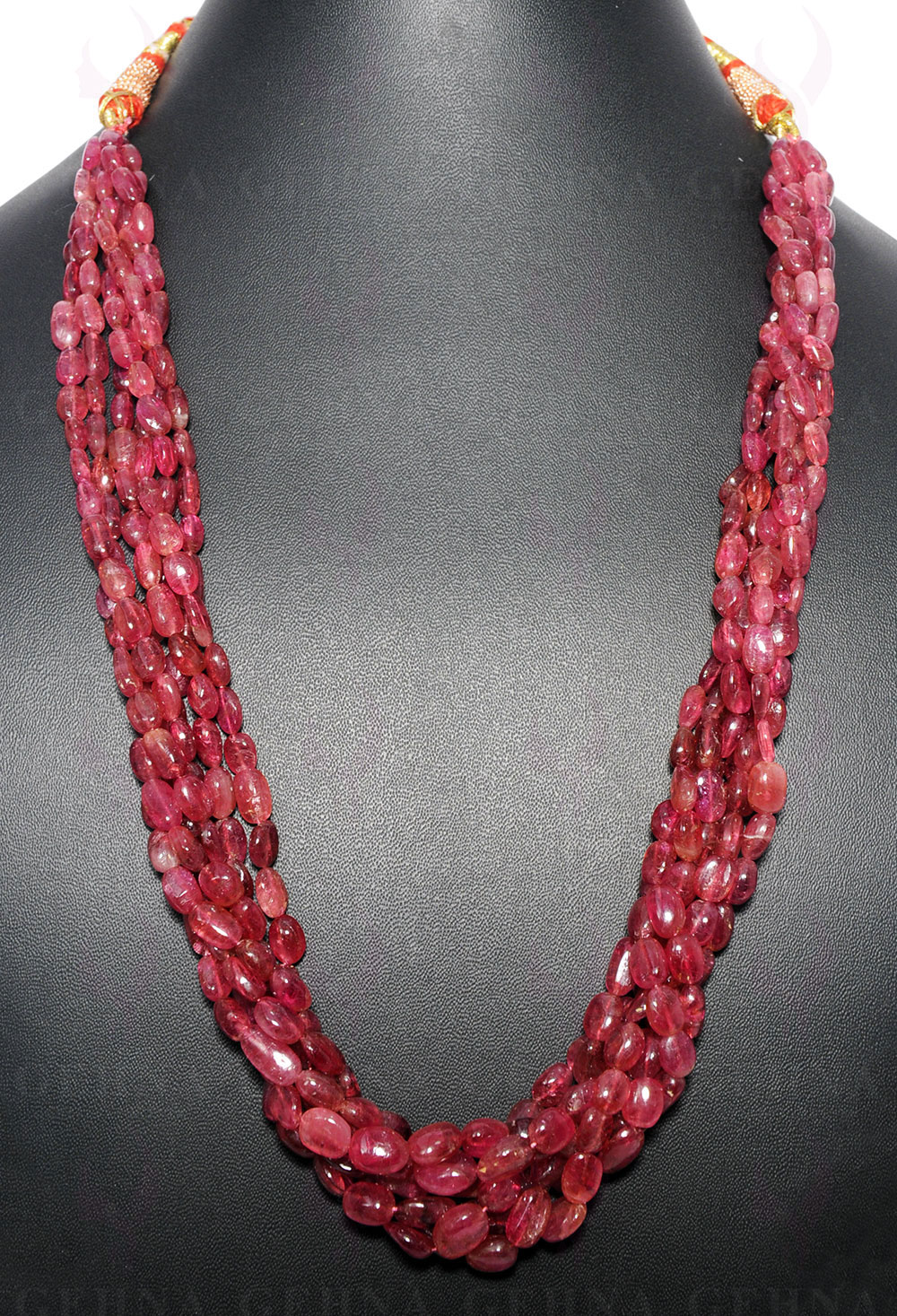 6 Rows of Pink Tourmaline gemstone Twisted Beads Necklace NS-1573
