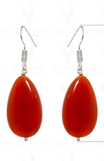 Red Chalcedony Pear Shaped Gemstone Earrings In .925 Sterling Silver ES-1573