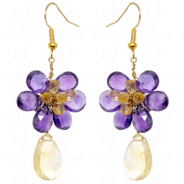 Citrine & Amethyst Natural Gemstone Earrings In .925 Sterling Silver ES-1575