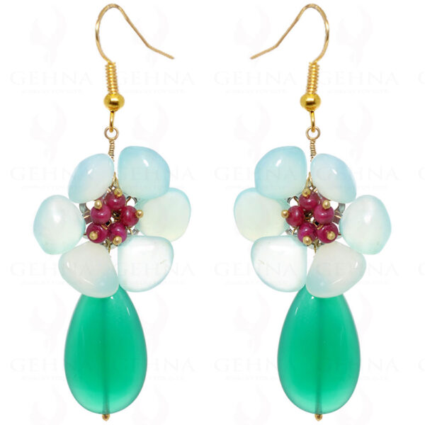 Ruby & Multi Color Chalcedony Gemstone Earrings In .925 Sterling Silver ES-1576