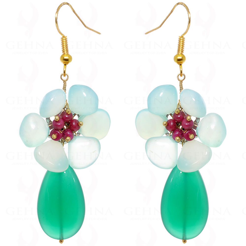 Ruby & Multi Color Chalcedony Gemstone Earrings In .925 Sterling Silver ES-1576