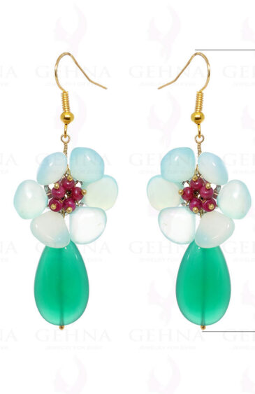 Ruby & Multi Color Chalcedony Gemstone Earrings In .925 Sterling Silver ES-1576