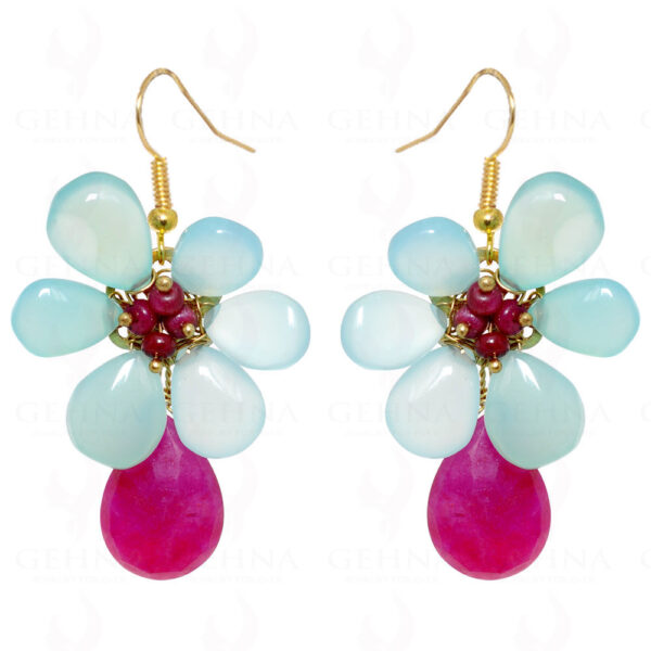 Ruby & Aqua Chalcedony Gemstone Earrings In .925 Sterling Silver ES-1579