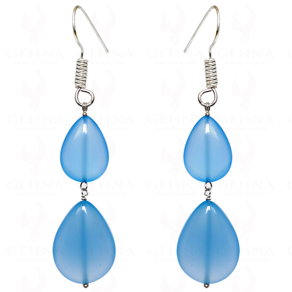 Blue Chalcedony Pear Shaped Gemstone Earrings In .925 Sterling Silver ES-1584