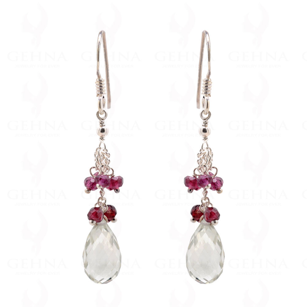 Garnet & Green Amethyst Gemstone Earrings In .925 Sterling Silver ES-1589