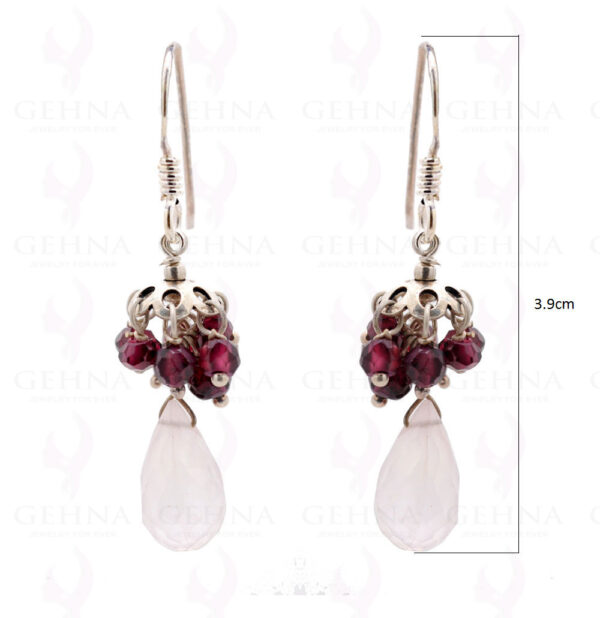 Garnet & Rose Quartz Gemstone Earrings In .925 Sterling Silver ES-1590