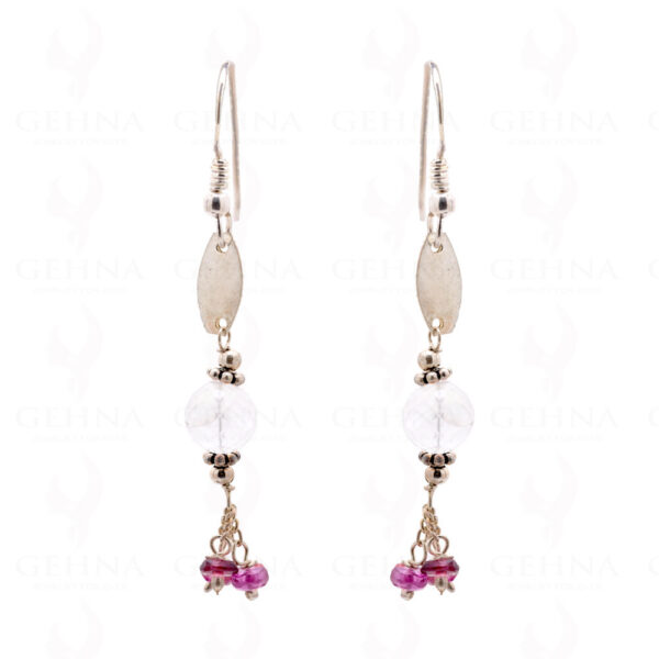 Rose Quartz & Red Garnet Gemstone Earrings In .925 Sterling Silver ES-1591