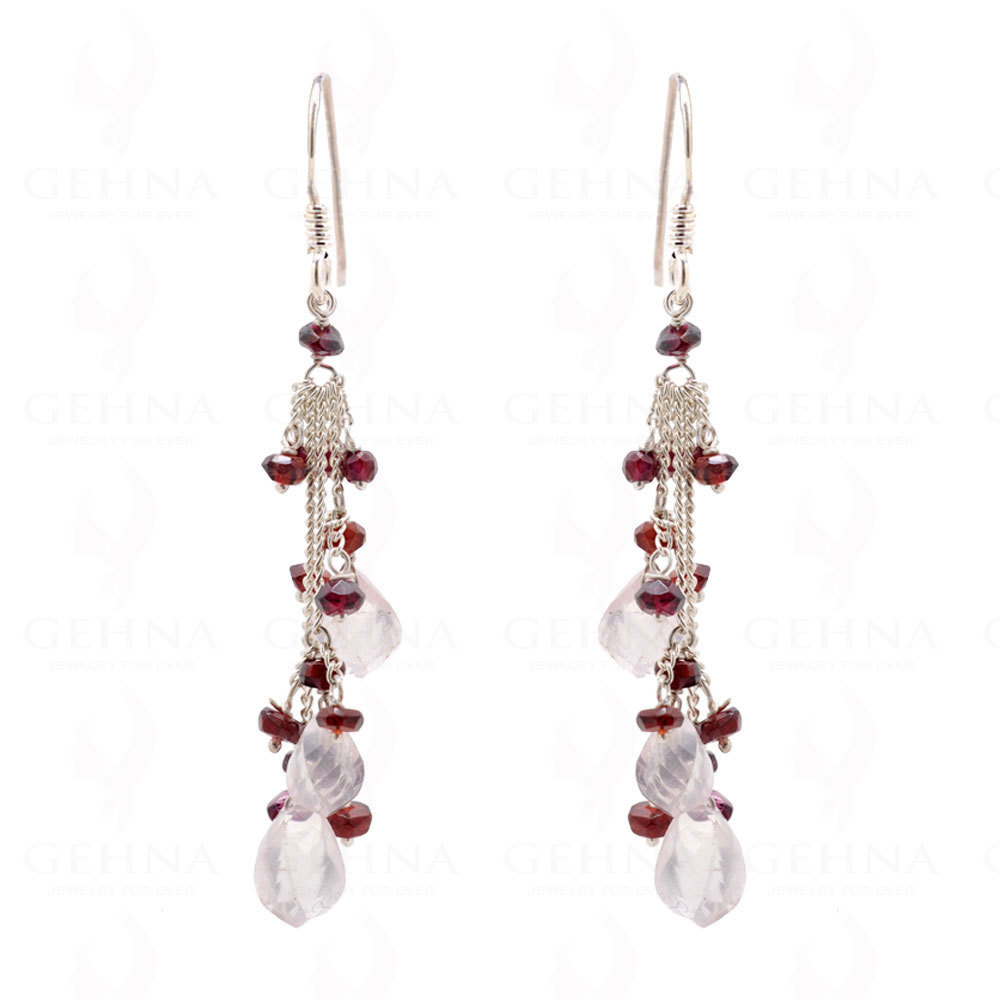 Garnet & Rose Quartz Gemstone Earrings In .925 Sterling Silver ES-1592