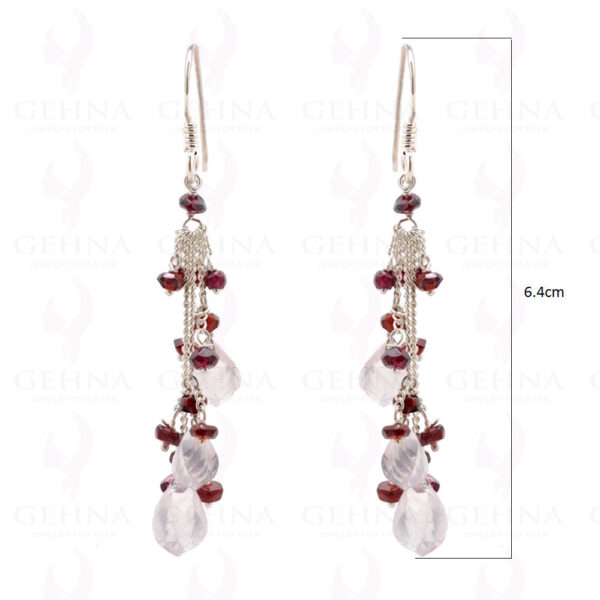 Garnet & Rose Quartz Gemstone Earrings In .925 Sterling Silver ES-1592