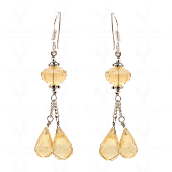 Citrine Drop & Round Shaped Gemstone Earrings In .925 Sterling Silver ES-1596