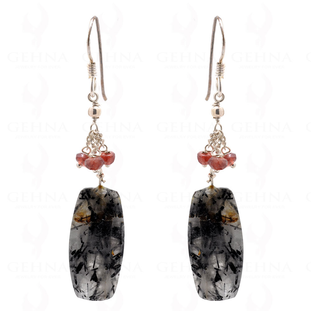 Red Garnet & Rutile Quartz Gemstone Earrings Made In .925 Solid Silver ES-1597