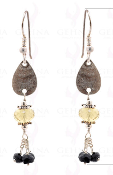 Citrine & Black Spinel Gemstone Earrings In .925 Sterling Silver ES-1598