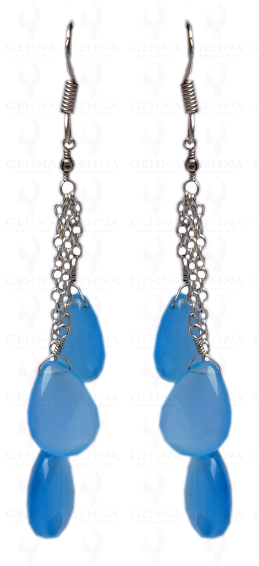 Blue Chalcedony Gemstone Almond Shape Earring Made In.925 Sterling Silver ES-1610