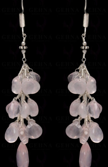 Rose Quartz Gemstone Faceted Almond Shape Earring In.925 Sterling Silver ES-1613