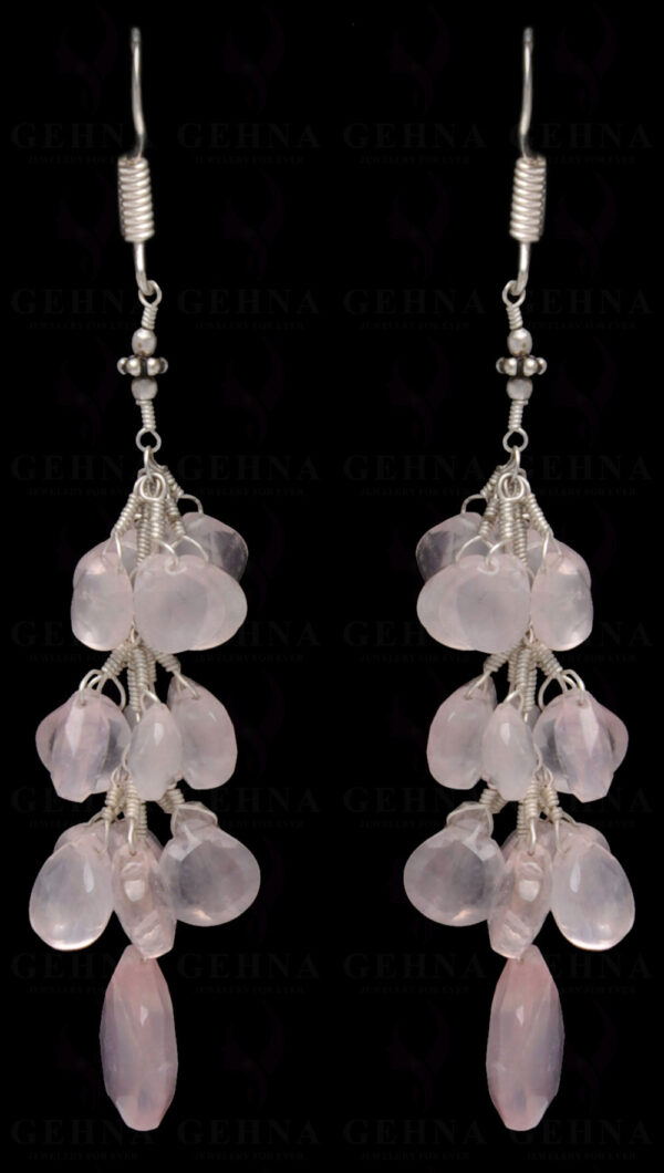 Rose Quartz Gemstone Faceted Almond Shape Earring In.925 Sterling Silver ES-1613