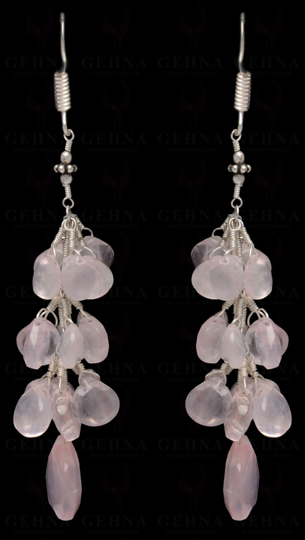 Rose Quartz Gemstone Faceted Almond Shape Earring In.925 Sterling Silver ES-1613