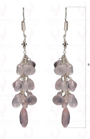 Rose Quartz Gemstone Faceted Almond Shape Earring In.925 Sterling Silver ES-1613