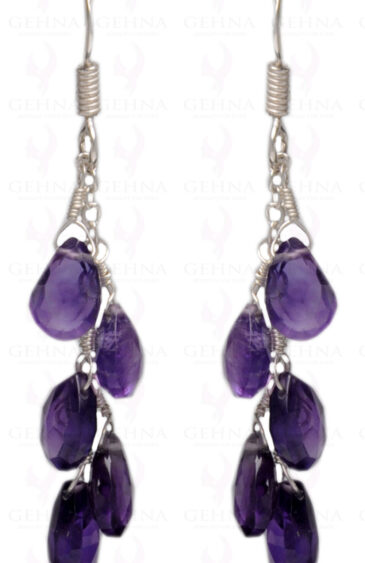 Amethyst Gemstone Faceted Almonds Shape Earring In.925 Sterling Silver ES-1615